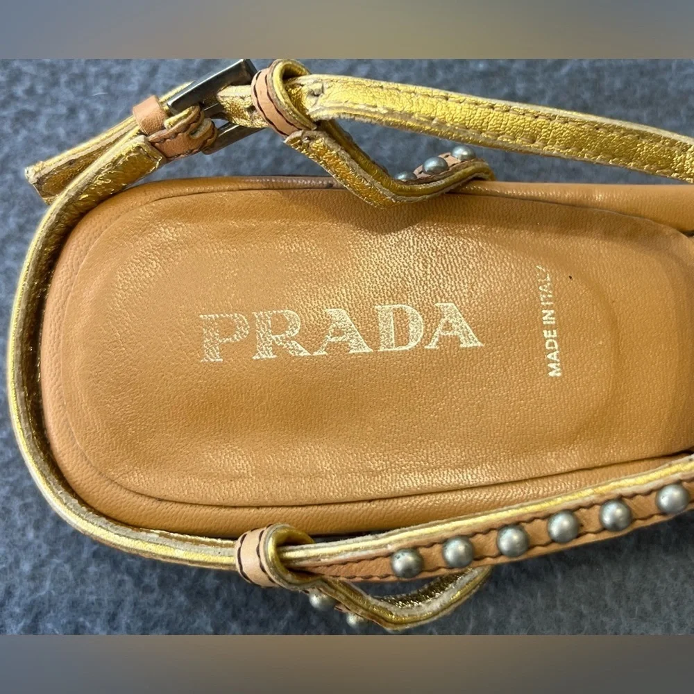 Prada Tan Beaded Sandals